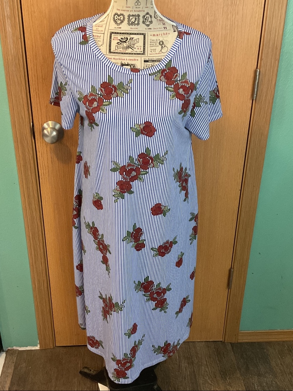 LuLaRoe Blue and Red Floral Maxi Dress